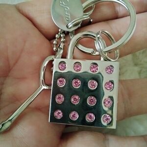 Silver Padlock Keychain with Pink Accents